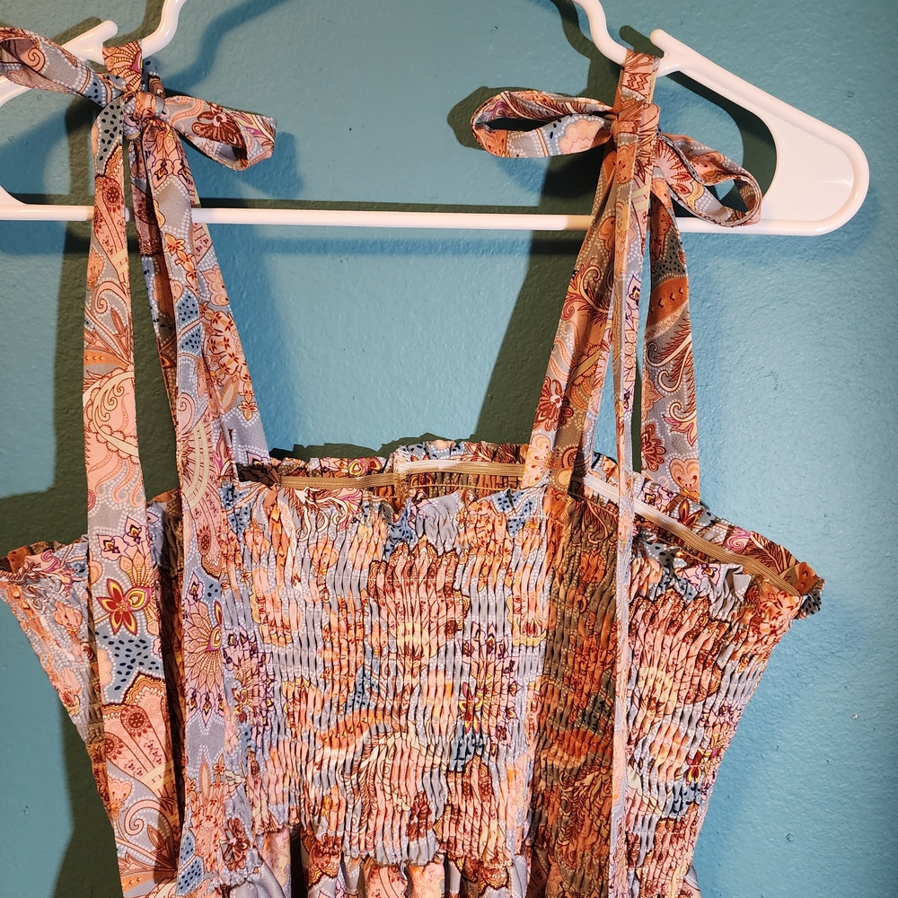 Smocked Tie-Strap Maxi Dress in Pastel Paisley - Picture 8 of 11